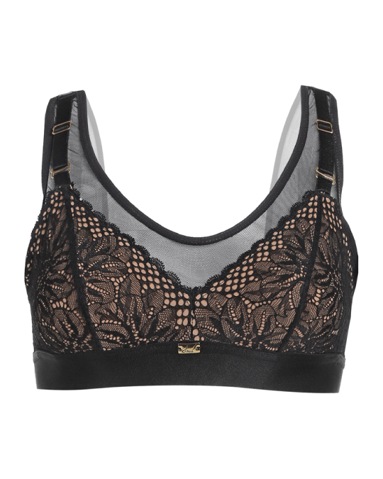 Bralette lactancia en encaje y malla - ALMOND NEGRO