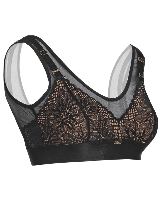 Bralette lactancia en encaje y malla - ALMOND NEGRO